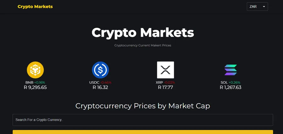 Crypto Markets website screenshot